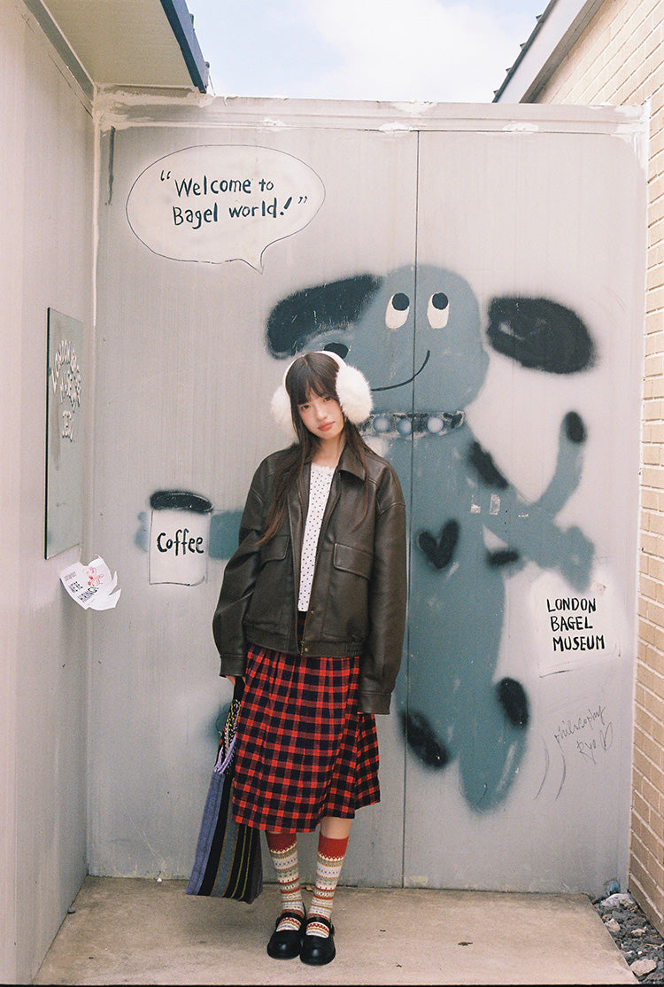Zzouu - Retro Plaid Skirt