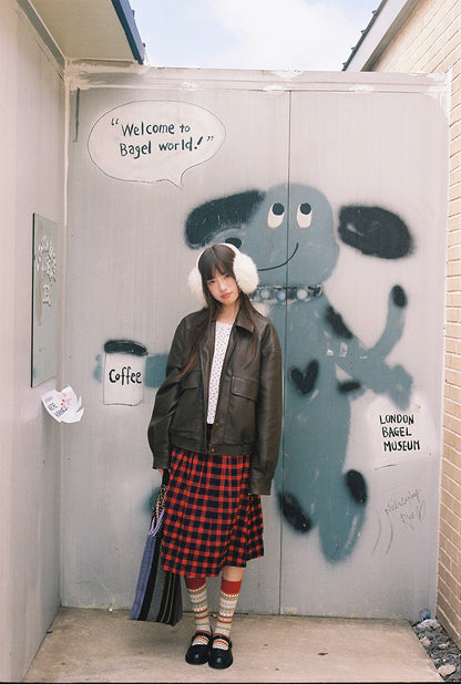 Zzouu - Retro Plaid Skirt