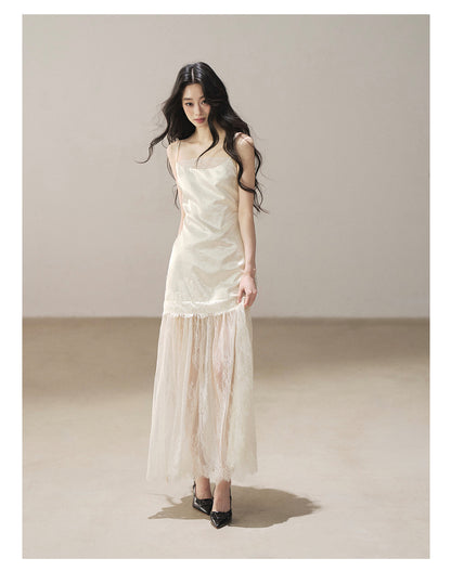170726 "Your Open Meadow" Cream Apricot White Lace Slip Dress + Gray Taupe Tailored Blazer