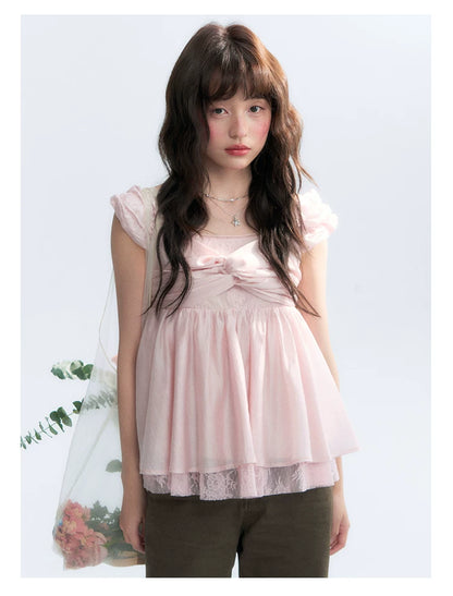 "Summer Sweetheart" Cherry Blossom Pink Bow Cami Top