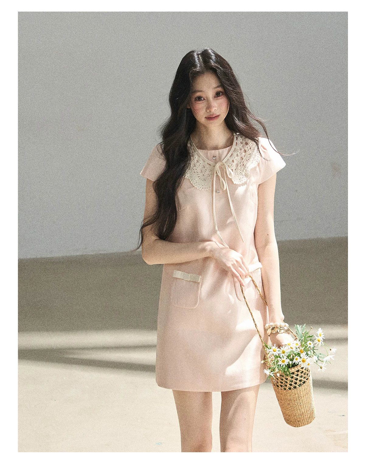"Blush Haze" Cinnamon Pink Lace Babydoll Mini Dress