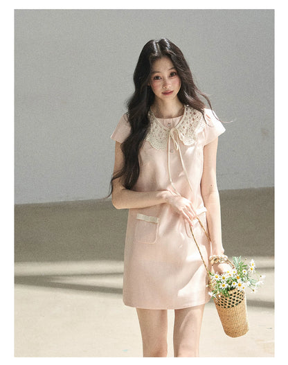 "Blush Haze" Cinnamon Pink Lace Babydoll Mini Dress