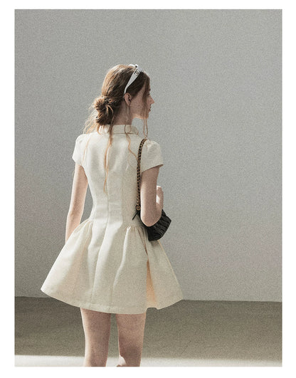 "Light Above the Clouds" Cream Ivory Satin Fit & Flare Mini Dress