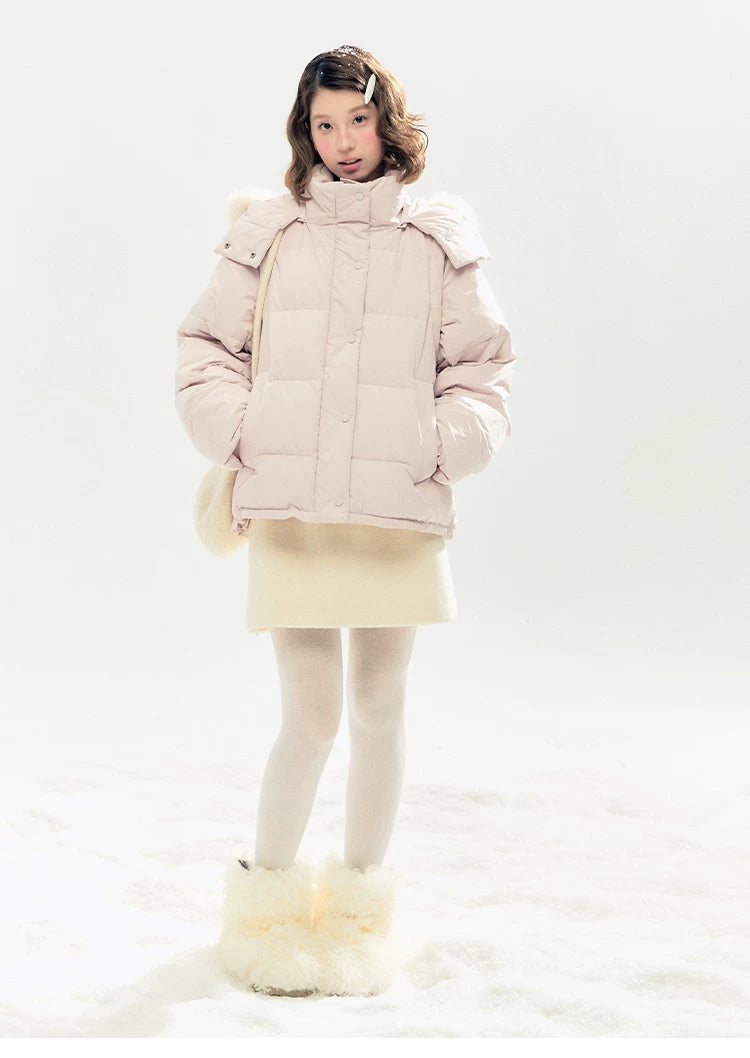 "Blush Cloud Haven" Misty Pink 2-Way Detachable Sleeve Down Jacket & Vest