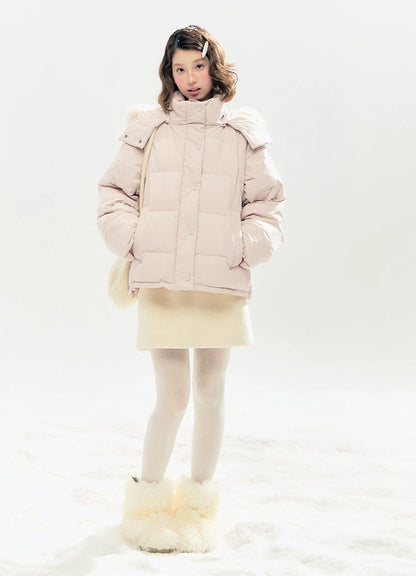 "Blush Cloud Haven" Misty Pink 2-Way Detachable Sleeve Down Jacket & Vest