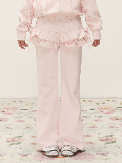 [RF] Polka Dot Hoodie and Pants Set with Zip Closure in Soft Pink
