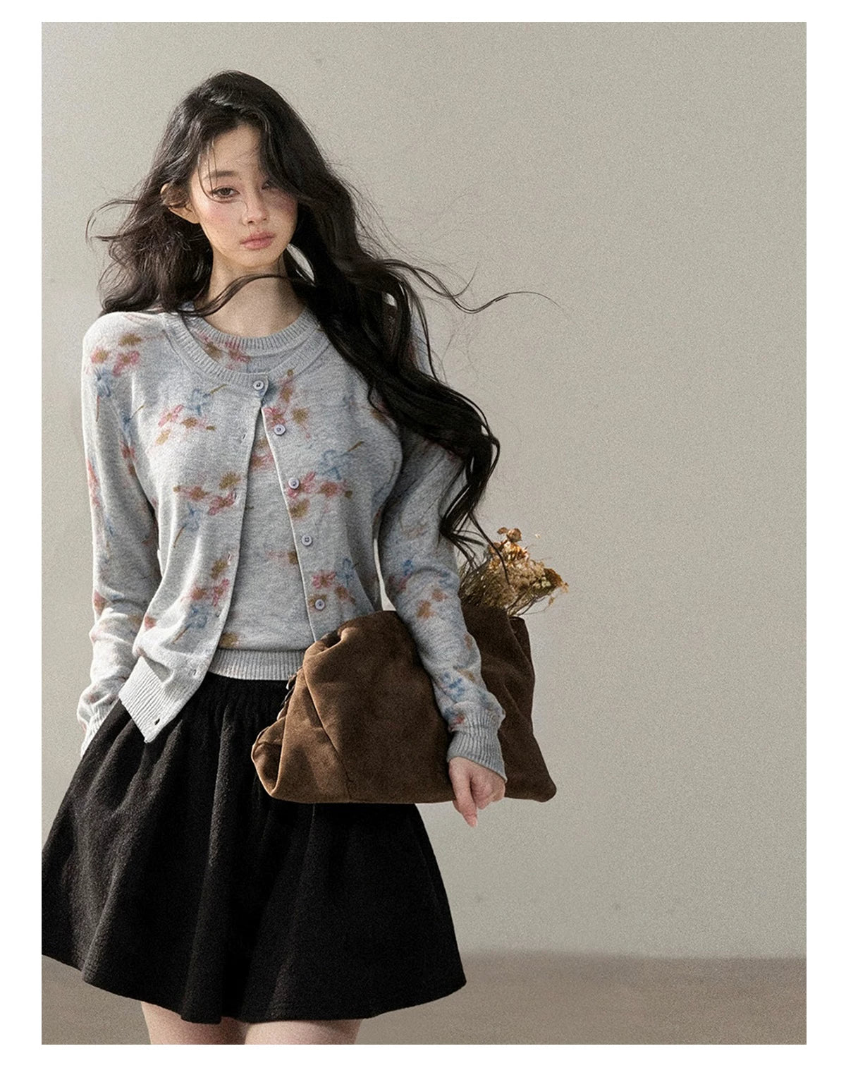 AOMALM - "Winter Traces" Black Pleated A-Line Mini Skirt