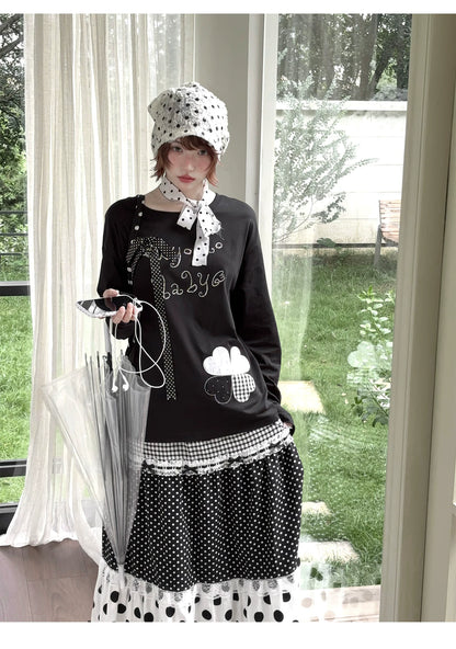 Kyoto Stroll – Japanese Polka Dot Black & White Maxi Skirt Collection