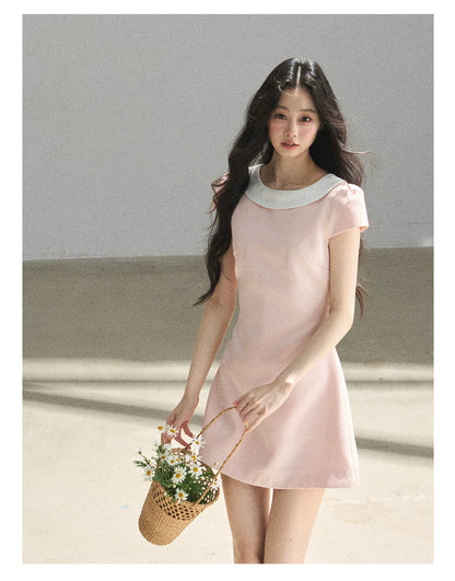 "First Bloom" Pink Mist Satin Puff Mini Dress