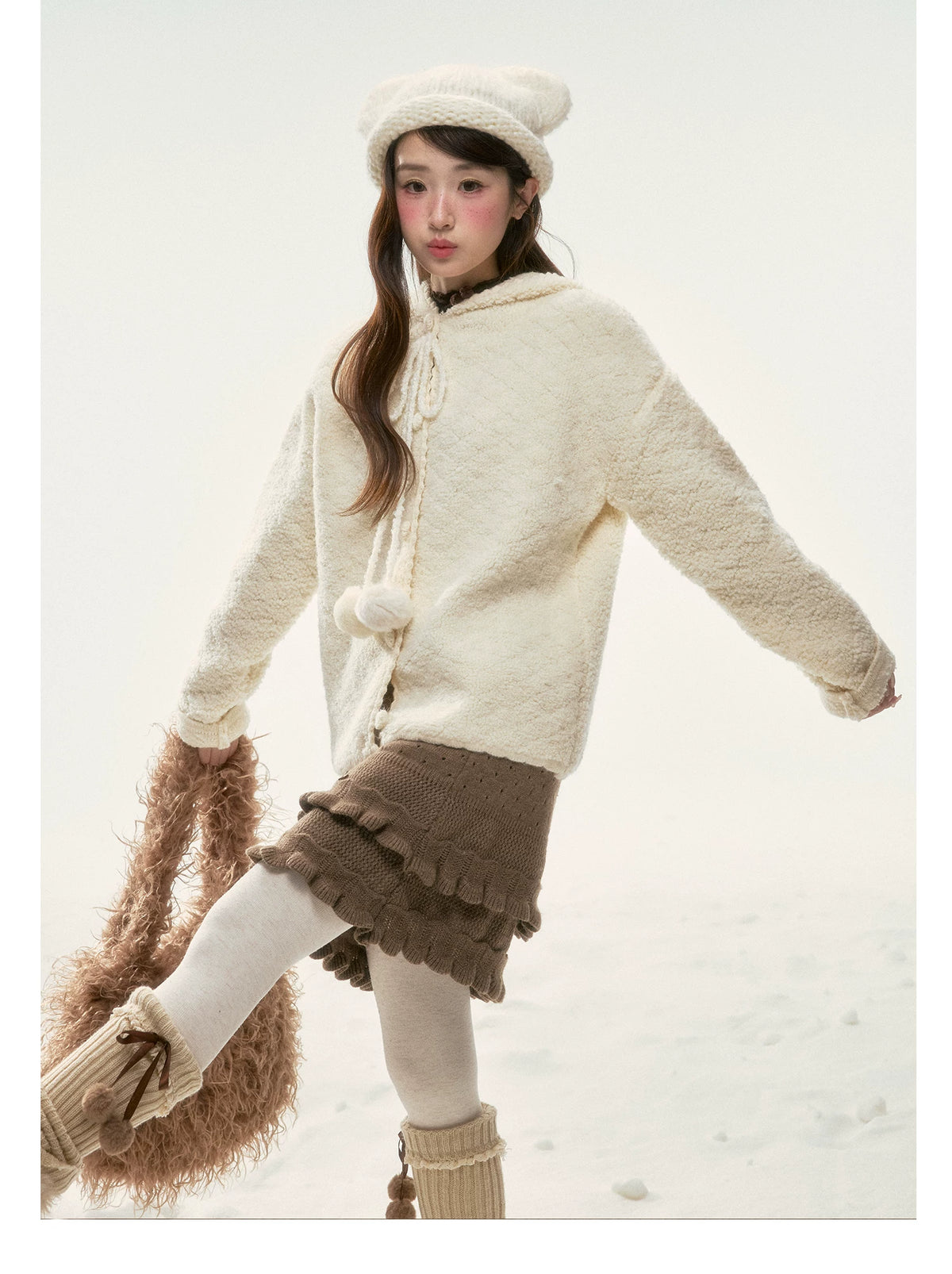 BIBIBENCY - Cream Beige Faux-Shearling Short Jacket