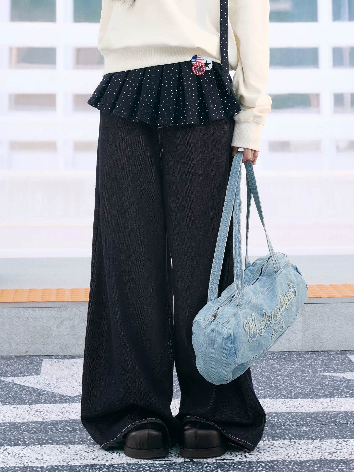 "Starlight Transit" Navy Pleated Mini Skirt