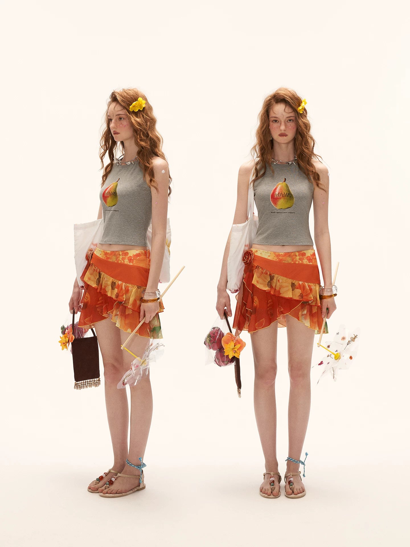 "Retro Pear Pop" Cropped Sleeveless Tank Top WE983
