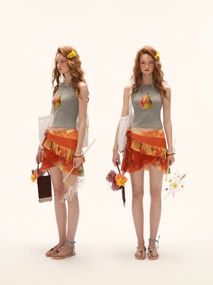 "Retro Pear Pop" Cropped Sleeveless Tank Top WE983