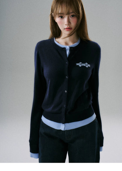 LOST FOREST - Blue Bow Layered Cardigan