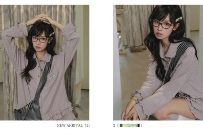 "Sage Whisper" Autumn Layered Collection (Knit Cardigan / Ruffle Shirt / Bubble Shorts)