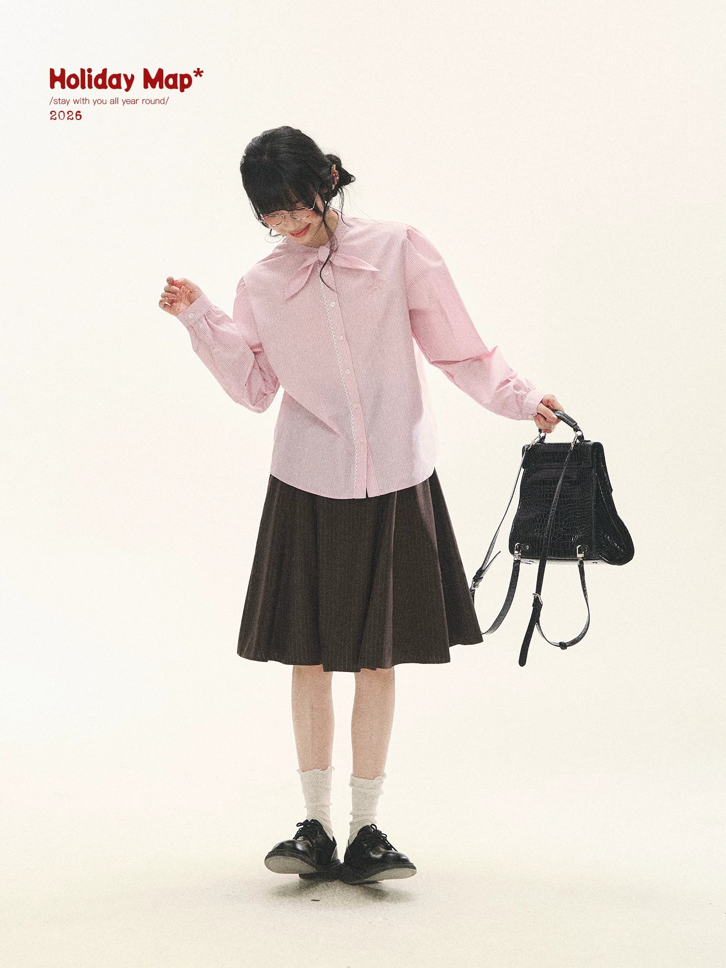 "Blush Poetry" Pink Stripe Cotton Bow Blouse