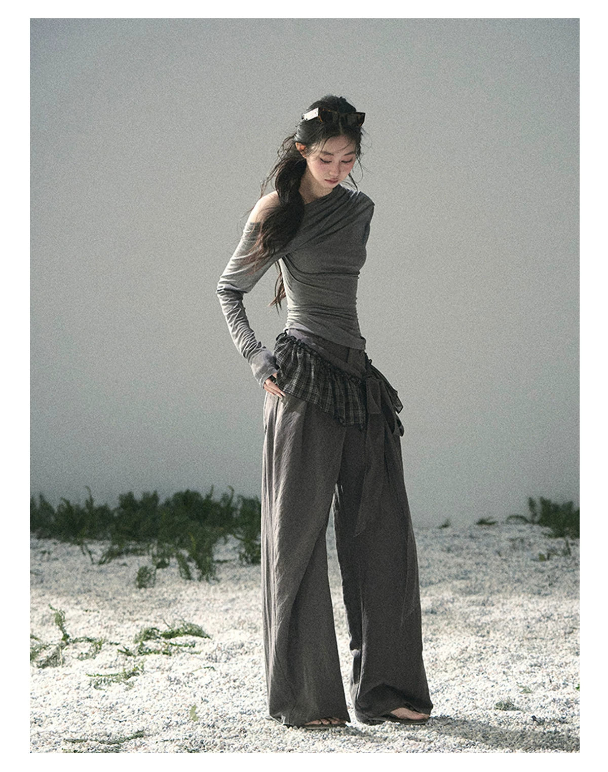 “Where Shadow Walks Beside Light” Dusk Gray Asymmetrical Top