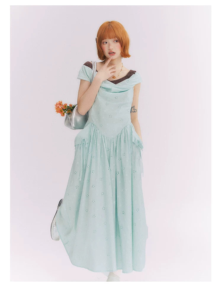 “Heartfelt Rendezvous” Mint Green French Embroidered Cutout Dress