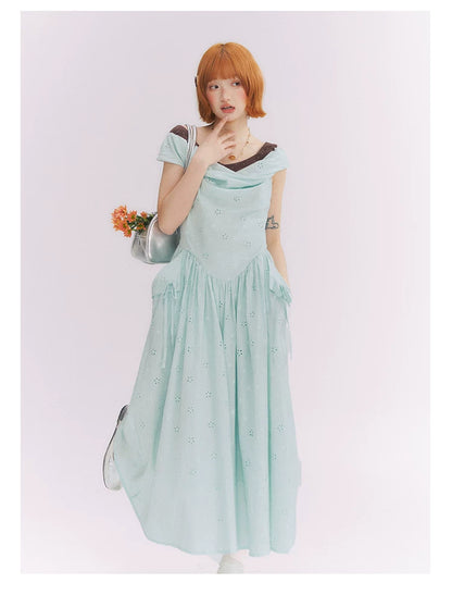 “Heartfelt Rendezvous” Mint Green French Embroidered Cutout Dress