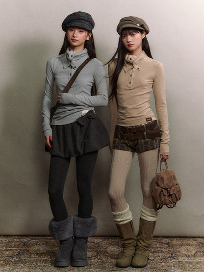 Soote Season - Korean Retro Slim-Fit Mock Neck Knit Base Top