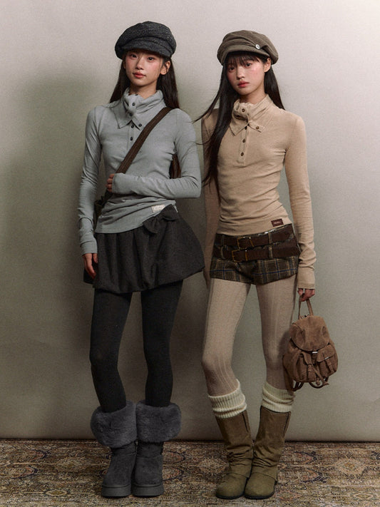 Soote Season - Korean Retro Slim-Fit Mock Neck Knit Base Top