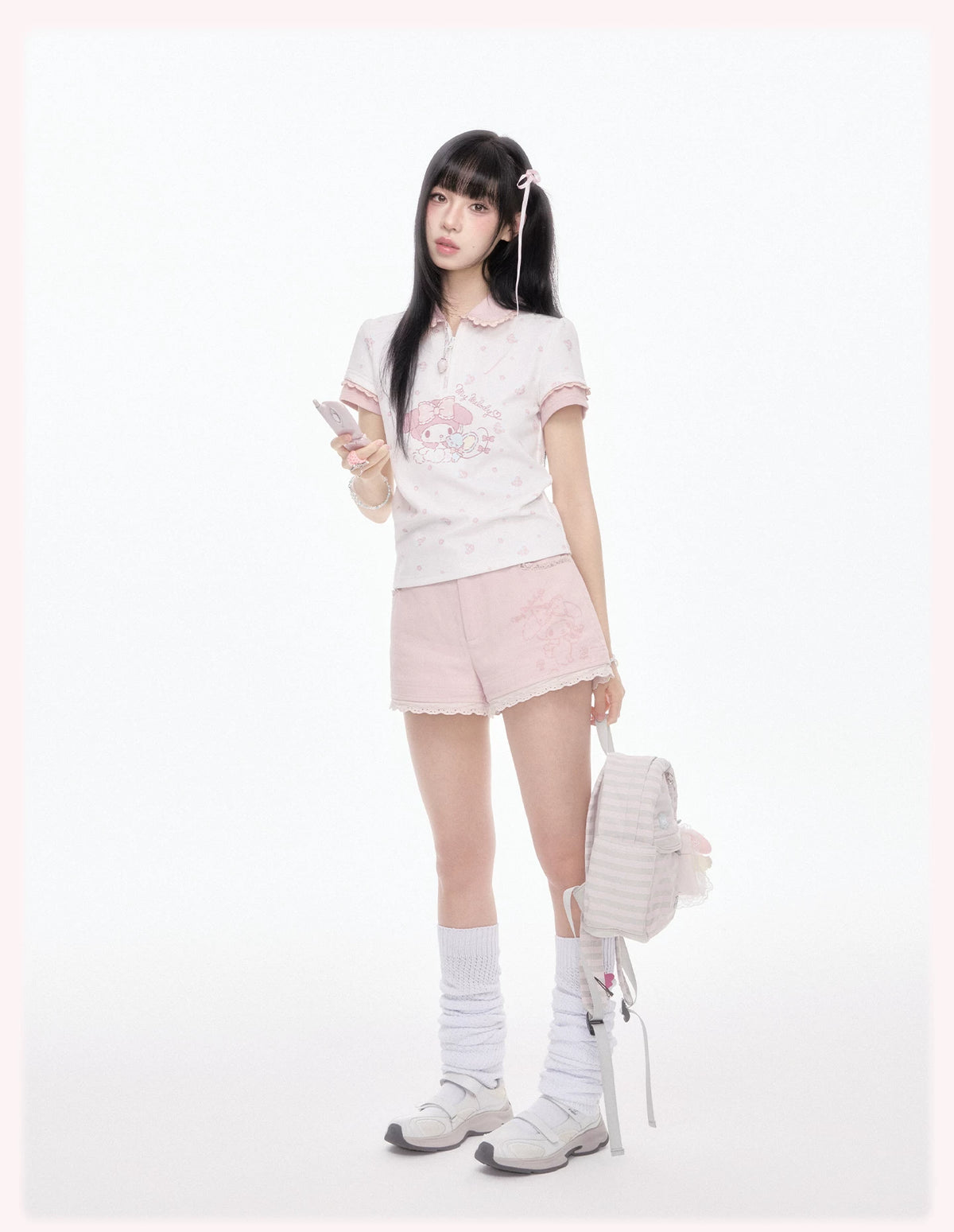 KYOUKO - Cherry Pink Lace-Trim Shorts