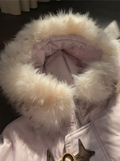 阮阮自制 - Starlight Dream Lilac Star-Trim Duck Down Coat