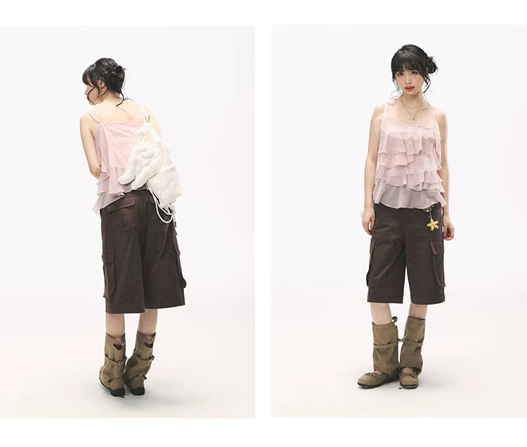 "Star Haven" Tiered Ruffle Cami Top (Cloud Blush Pink/ Moonlight Gray)