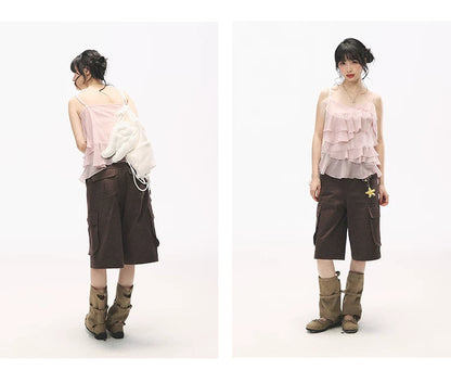 "Star Haven" Tiered Ruffle Cami Top (Cloud Blush Pink/ Moonlight Gray)