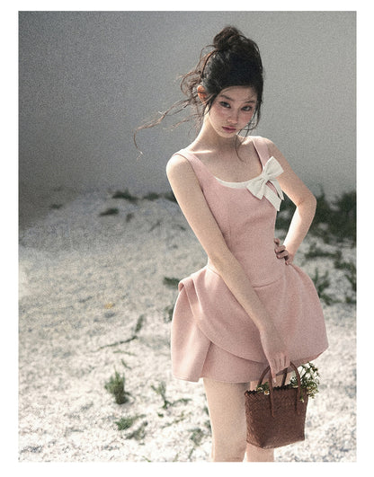 “Falling Sweetness” Ballet Pink Bow Mini Dress