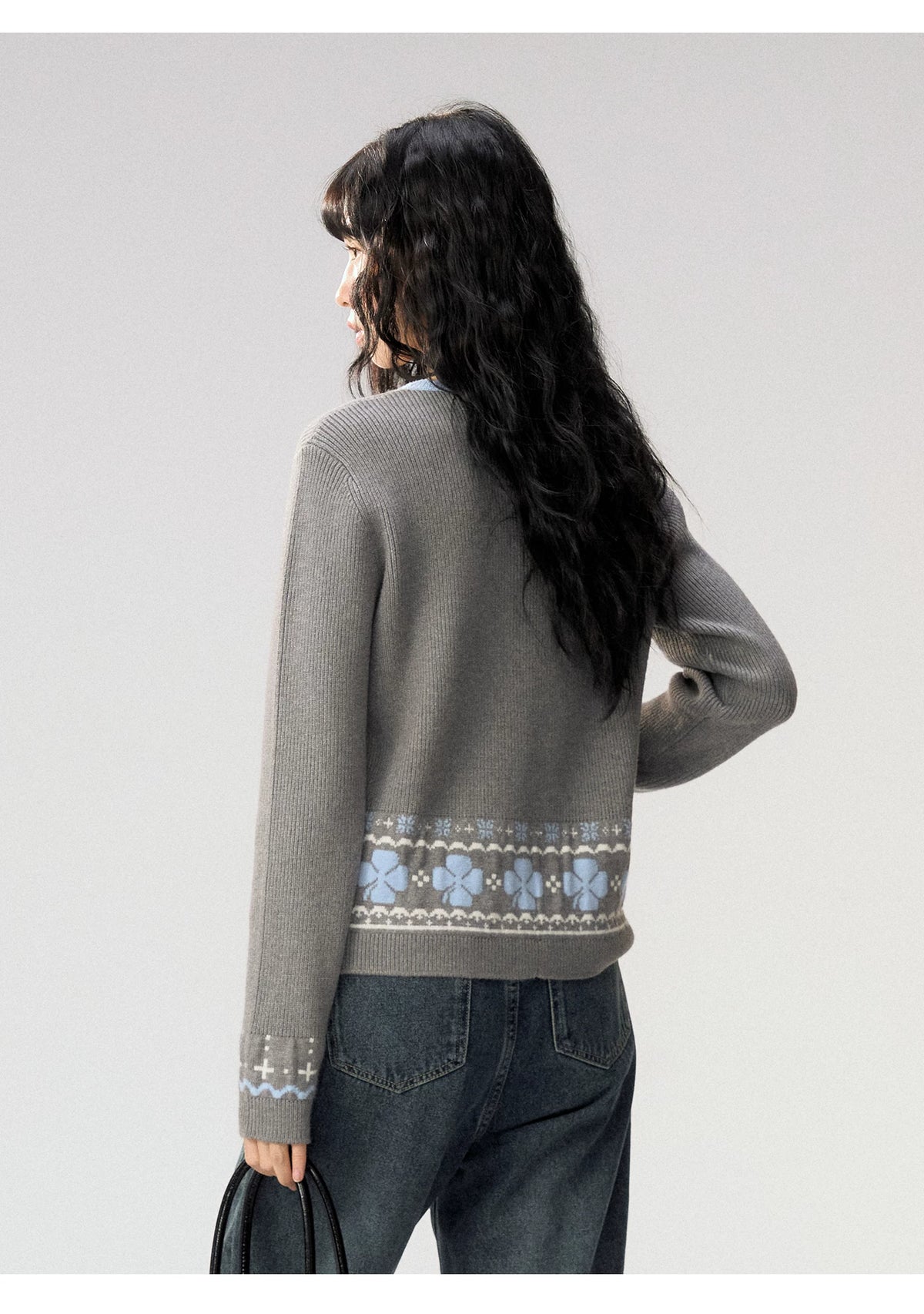 [CAN] "Witch's Wings" Gray Jacquard Knit Set (Cape Shawl / Cardigan)