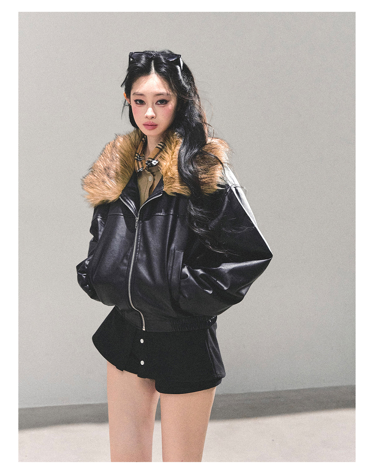 少也眼 "Whispers of a Snowy Night" Quilted PU Leather Jacket 54634864