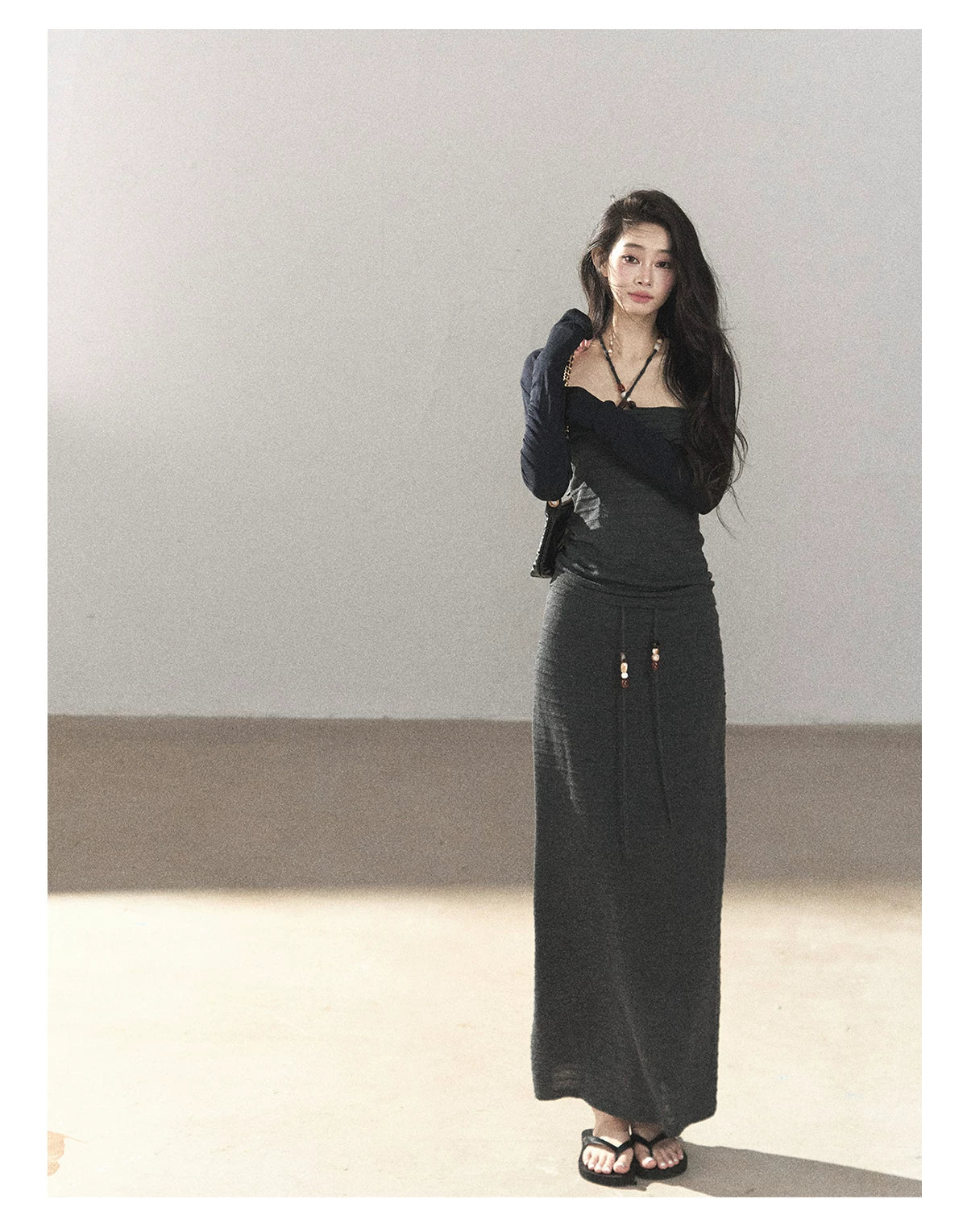 AOMALM - Whale Gray Convertible Knit Tube Top & Maxi Skirt Set
