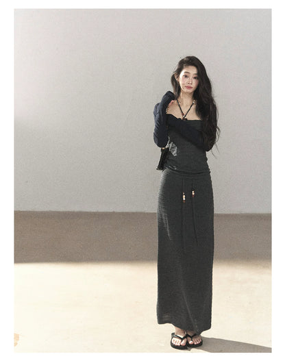 AOMALM - Whale Gray Convertible Knit Tube Top & Maxi Skirt Set