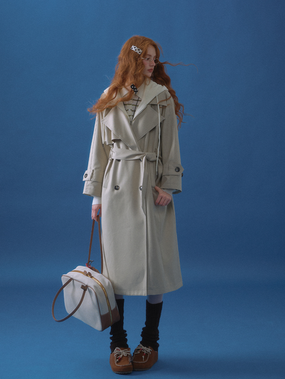 ASGONY - Preppy Layered-Look Hooded Trench Coat
