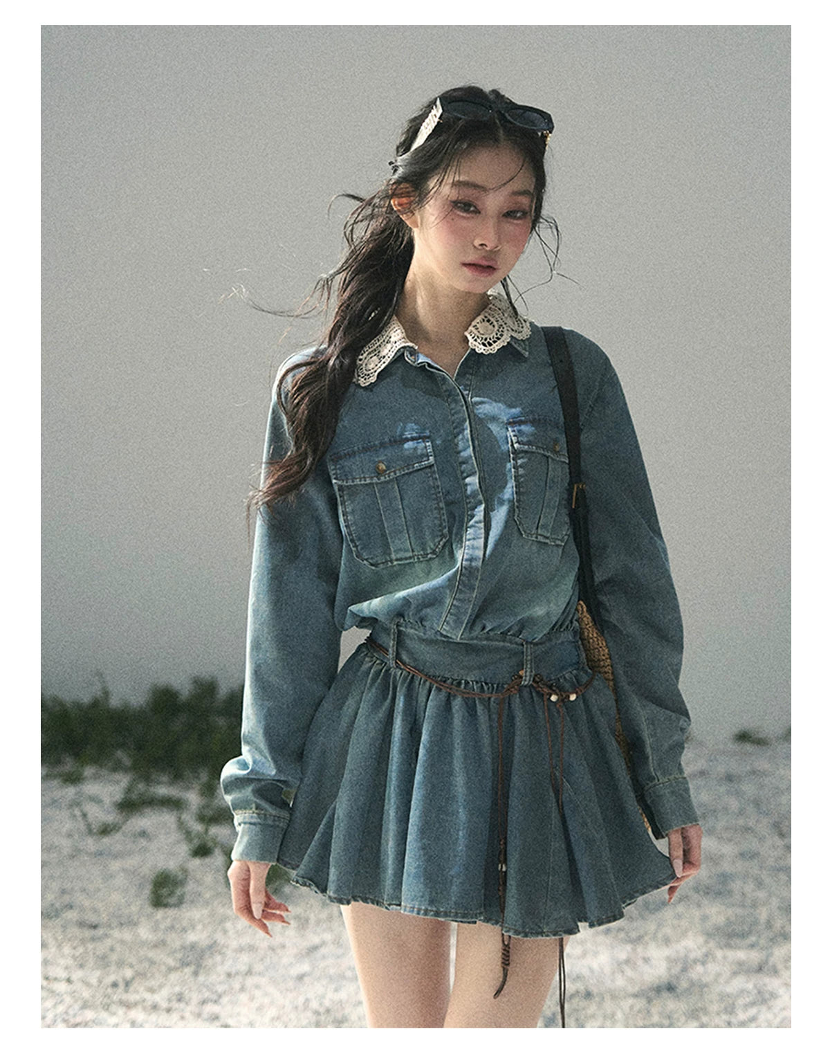 “Falling Into Your Gaze” Vintage Blue Denim Babydoll Dress