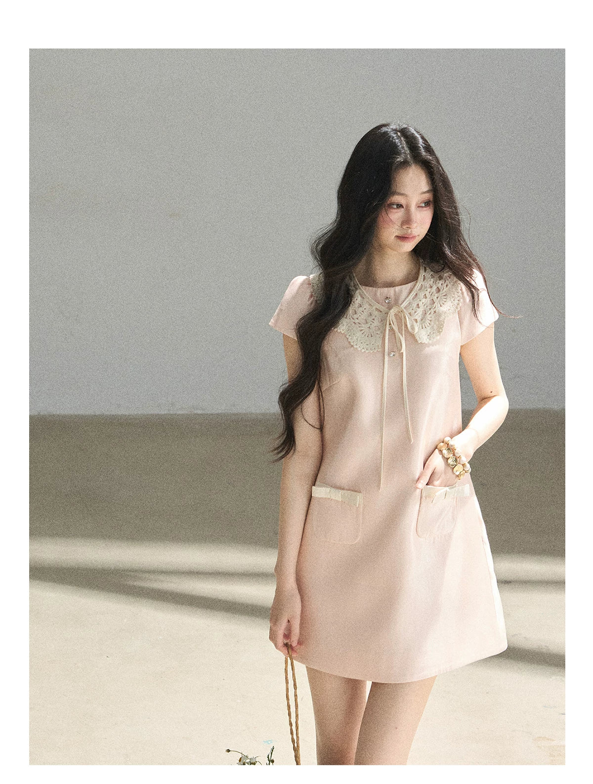 "Blush Haze" Cinnamon Pink Lace Babydoll Mini Dress