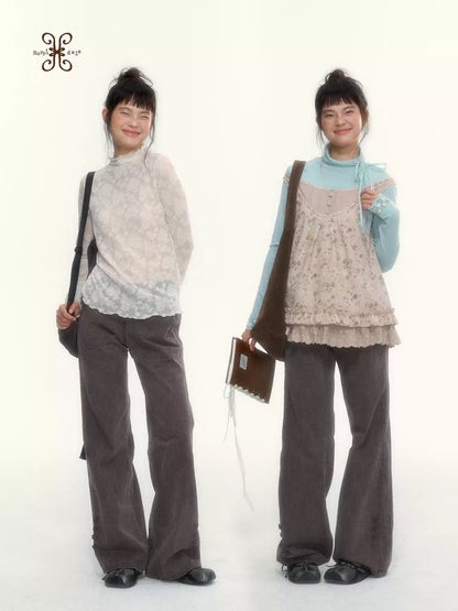 "A Season Called Autumn" Coffee Brown Vintage Washed Wide-Leg Utility Pants