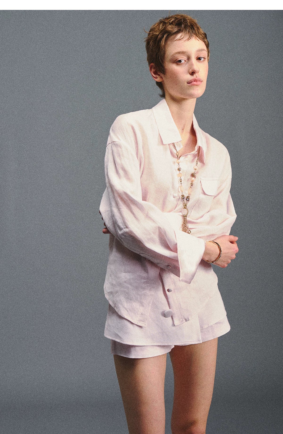 "Blush Breeze" Pink Linen Shirt & Layered A-Line Skort Set