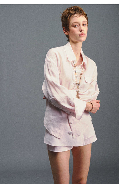 "Blush Breeze" Pink Linen Shirt & Layered A-Line Skort Set