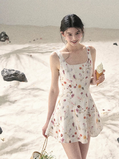 "Chamomile Summer" Dutch Cheese Floral Lace Pinafore Mini Dress 46345