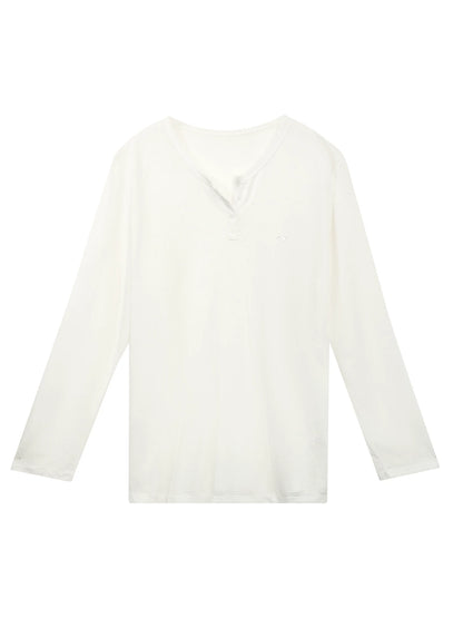 "Easy Transit" White Henley Sun Cover Long Sleeve Top