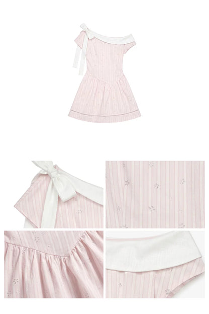 “Cloud Ballet Reverie” Blush Pink Off-Shoulder Dress