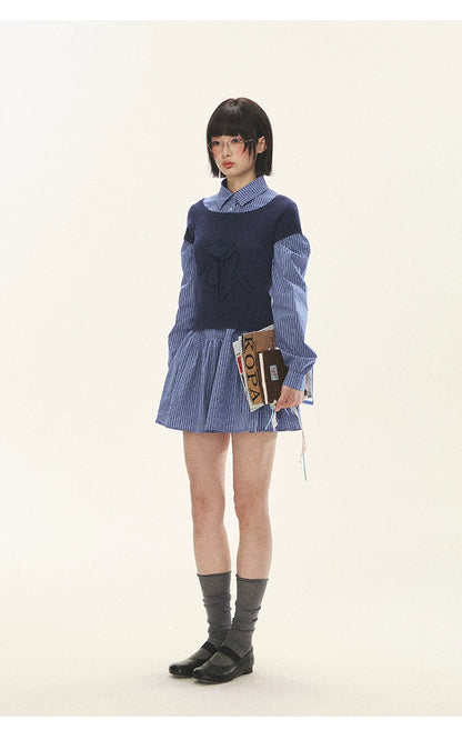 "Holiday Blues" Blue Plaid Bow Shirt Mini Dress