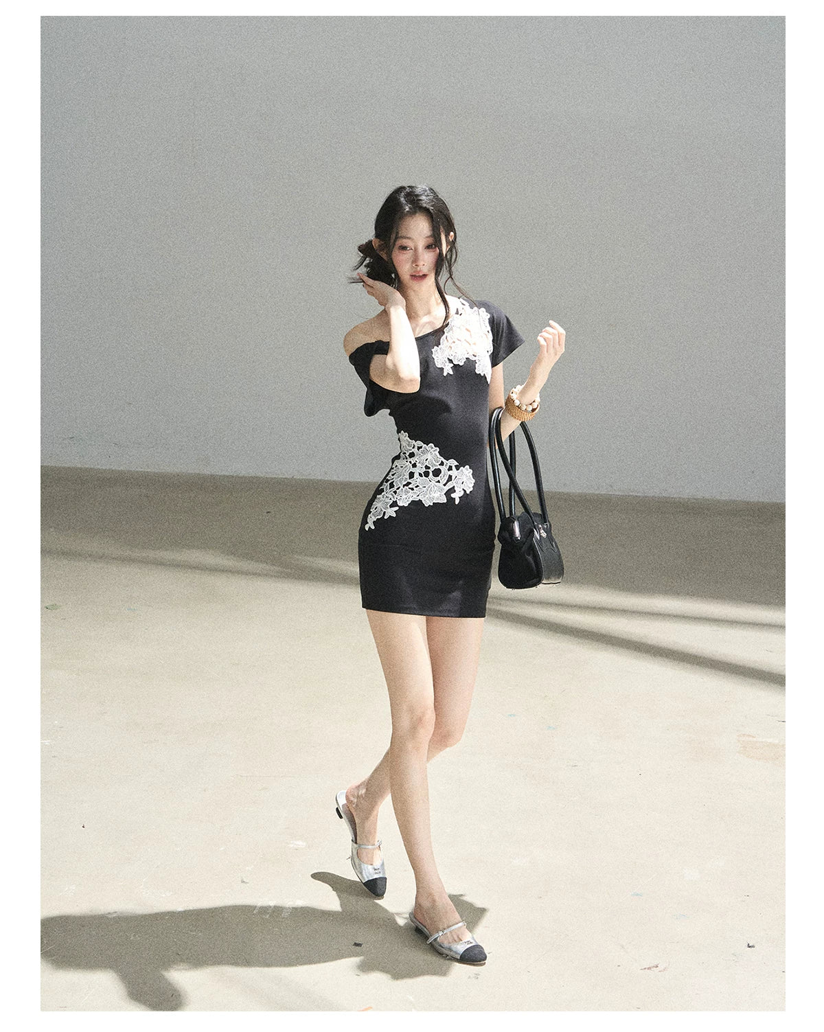 "When the Moon Didn't Arrive" Tranquil Black Lace Embroidered Bodycon Mini Dress