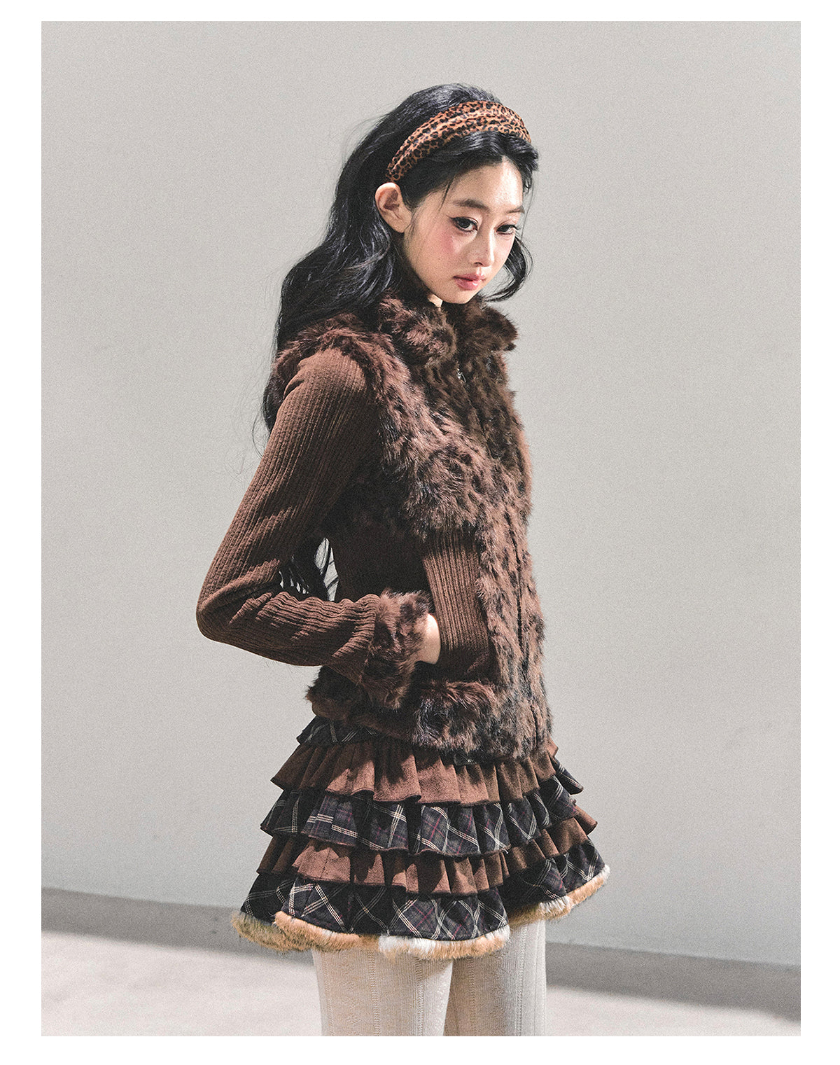 少也眼 “Drifting Poem” Knit Silver Fox Velvet Jacket 847681352