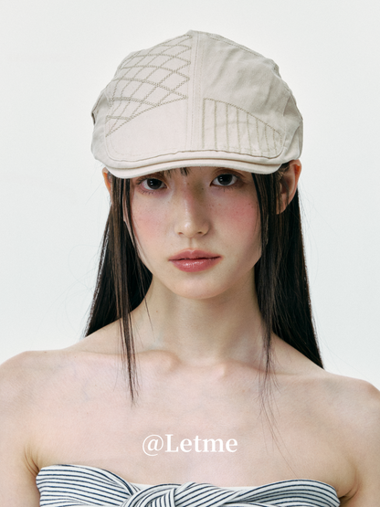 Striped Plaid Cadet Cap – Korean Style Short Brim Hat