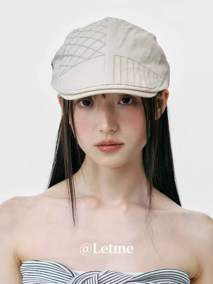 Striped Plaid Cadet Cap – Korean Style Short Brim Hat