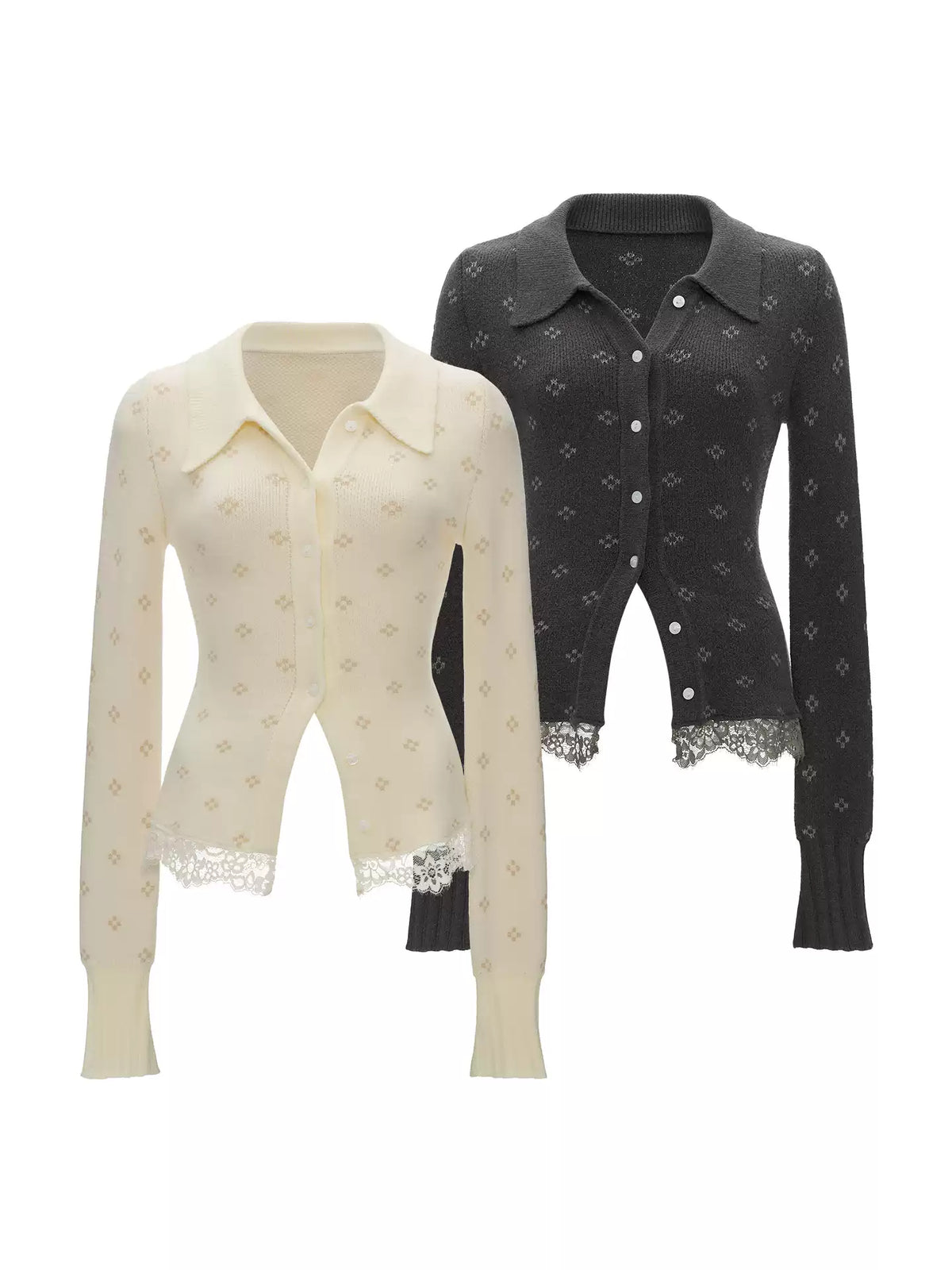 MAMC - Lace Muse Fitted Knit Cardigan (Gray / Ivory)