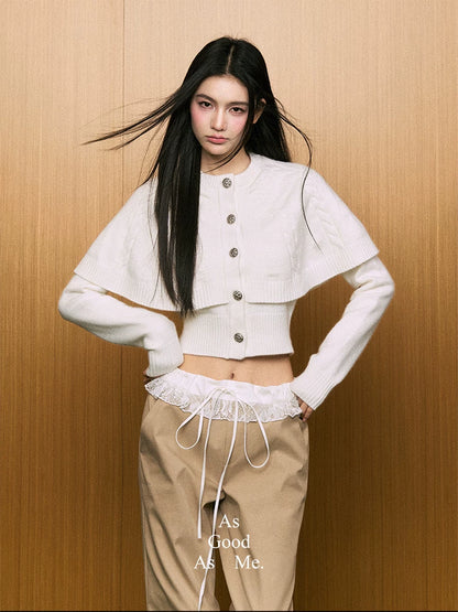 "First Bloom" Cable Knit Cape Cardigan (Ivory/ Navy)